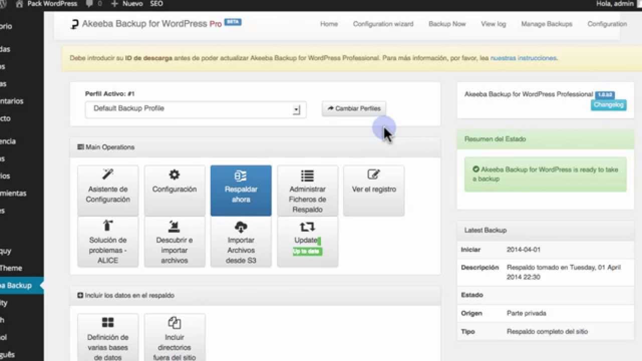 Realizar copias de seguridad con akeeba backup en wordpress youtube