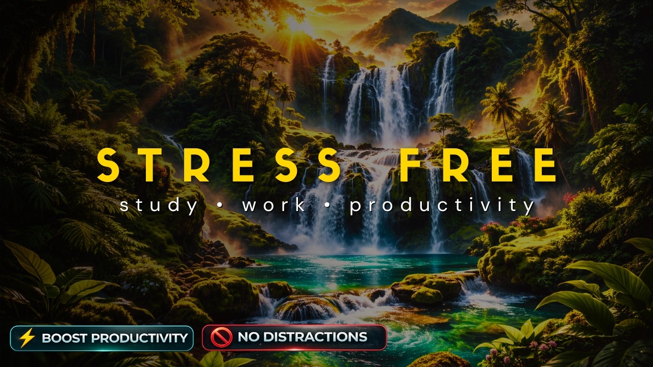 FOCUS MUSIC FOR WORK & STUDYING – SERENE WATERFALL FOREST AMBIENCE