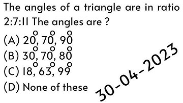 The angles of a triangle are in ratio 2:7:11 The angles are? |PPSC |Math |Urdu/Hindi