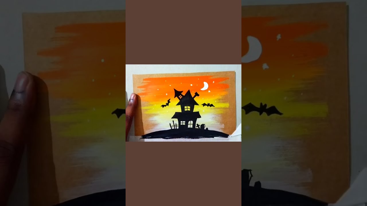 how to draw halloween, Halloween haunted house painting, Acrylic painting for beginners | easysunset
