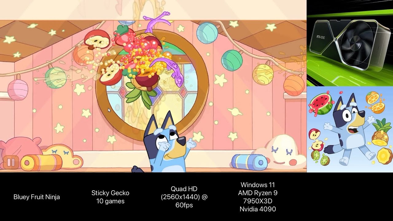 Bluey Fruit Ninja on Windows PC - Sticky Gecko (10 games)