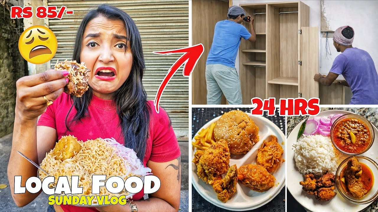 Vlog - Eating LOCAL FOOD for 24 Hours  - Rs 85/- Chicken Biryani, Chicken Thali & Home MakeOver 