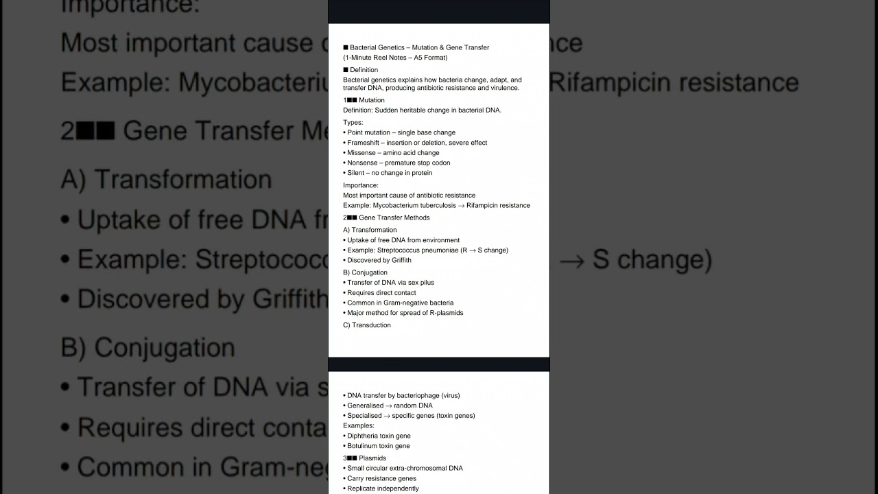 Bacterial Genetics in 1 Minute 🔥 | Mutation & Gene Transfer Made Easy! | Microbiology  MBBS BHMS FMG