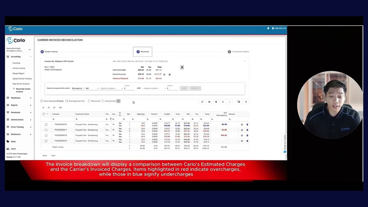 Cario Freight Invoice Reconciliation | Carrier Charge Matching Workflow