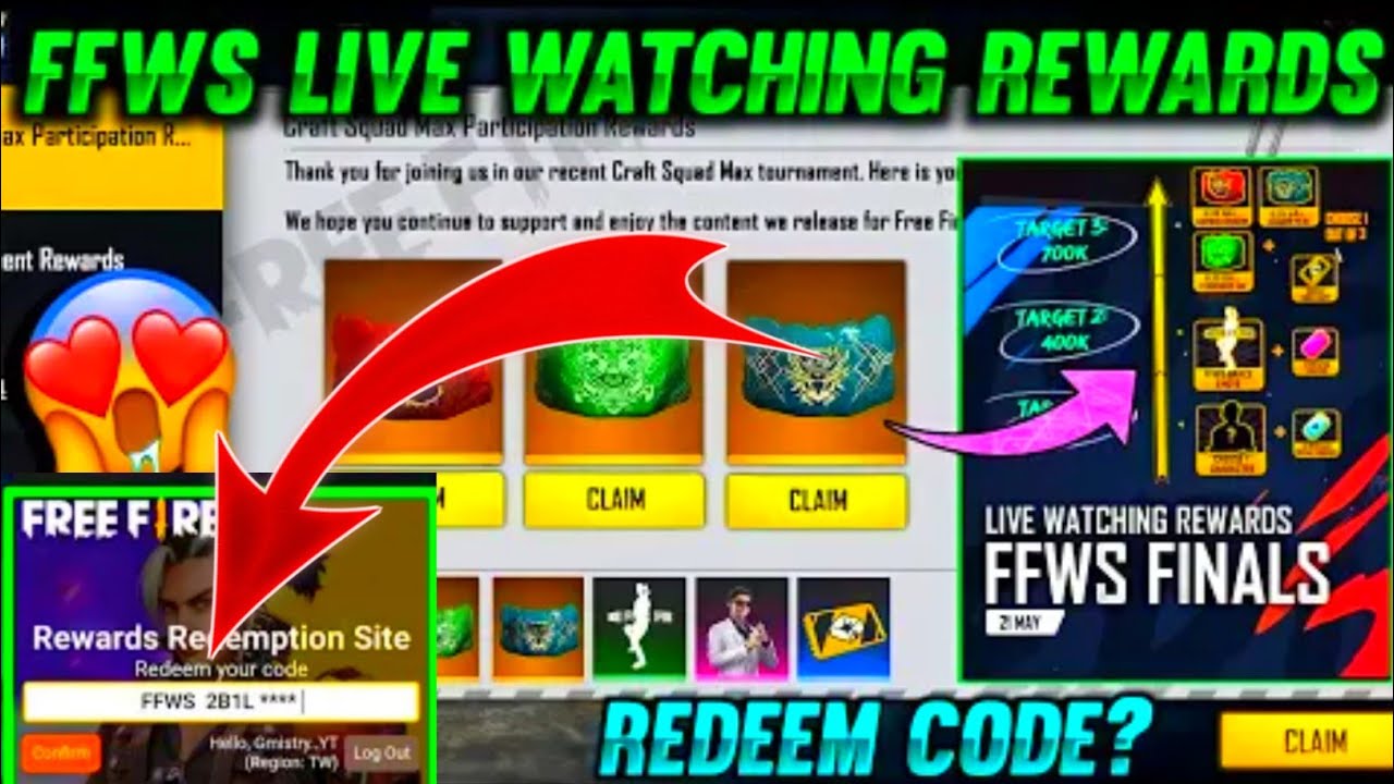 आ गया REDEEM CODE जल्दी CLAIM करो||  21 May Live Watching redeem code || FFWS REDEEM CODE TODAY