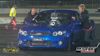 SUPERCHARGED BARRA SCHMICK BURNOUT DEBUT AT SKIDFEST