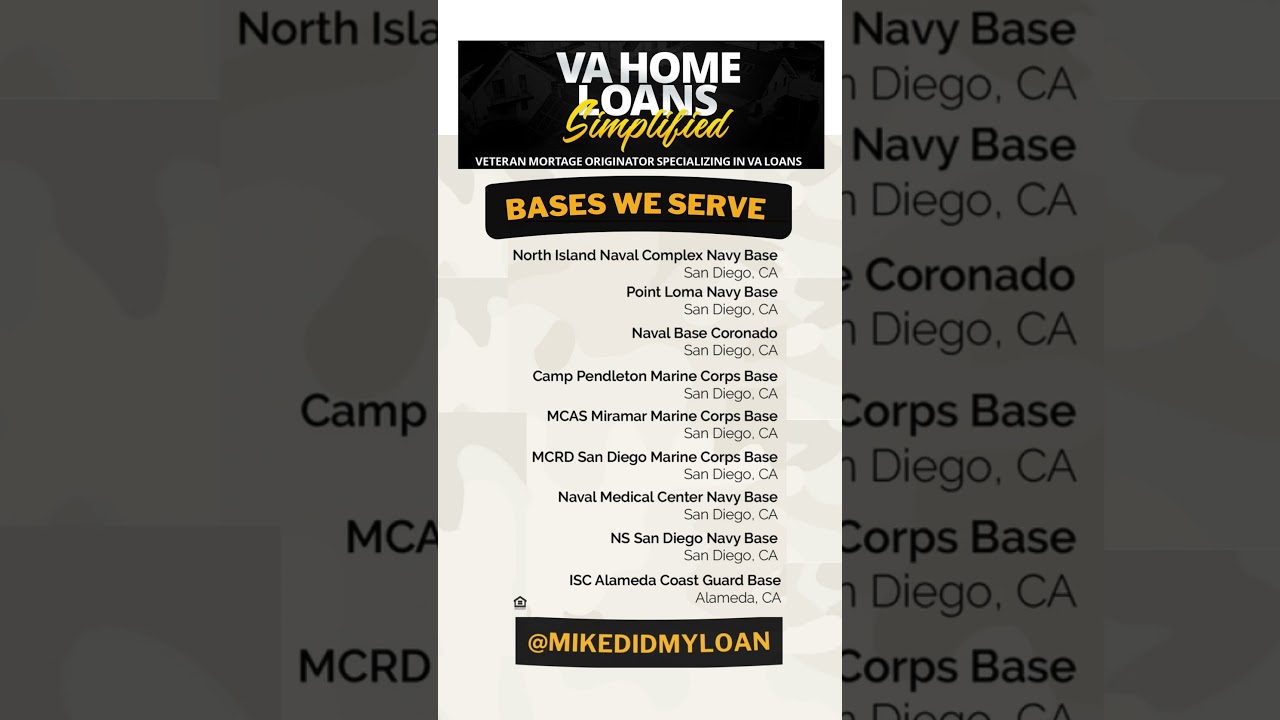 San Diego VA Home Loan | Bases We Serve in San Diego County | Veteran Mortgage Provider SoCal