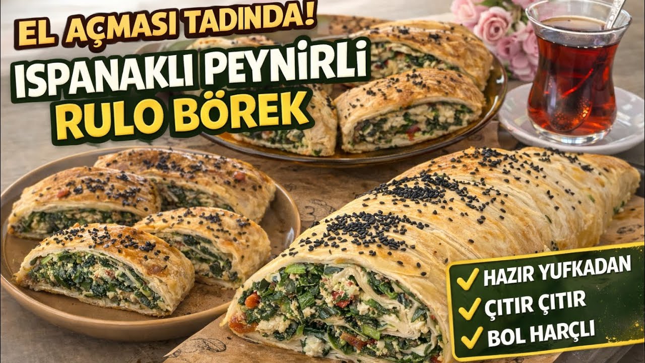El Açması Tadında Ispanaklı Peynirli Rulo Börek 🥐 Çıtır Çıtır Kolay Börek Tarifi!
