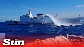 Chinese coast guard fired a water cannon at Philippine ship near the Ayungin Shoal