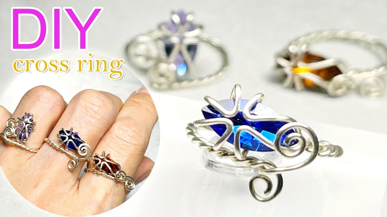 Easy Wire Wrapping♫How to make a wire cross ring with rhinestone