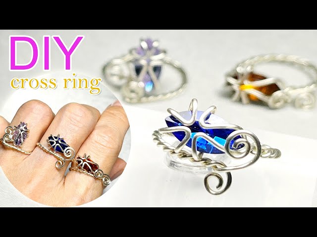 Easy Wire Wrapping♫How to make a wire cross ring with rhinestone