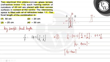 Two identical thin plano-convex glass lenses (refractive index \( 1.5 \) ) each having radius of...