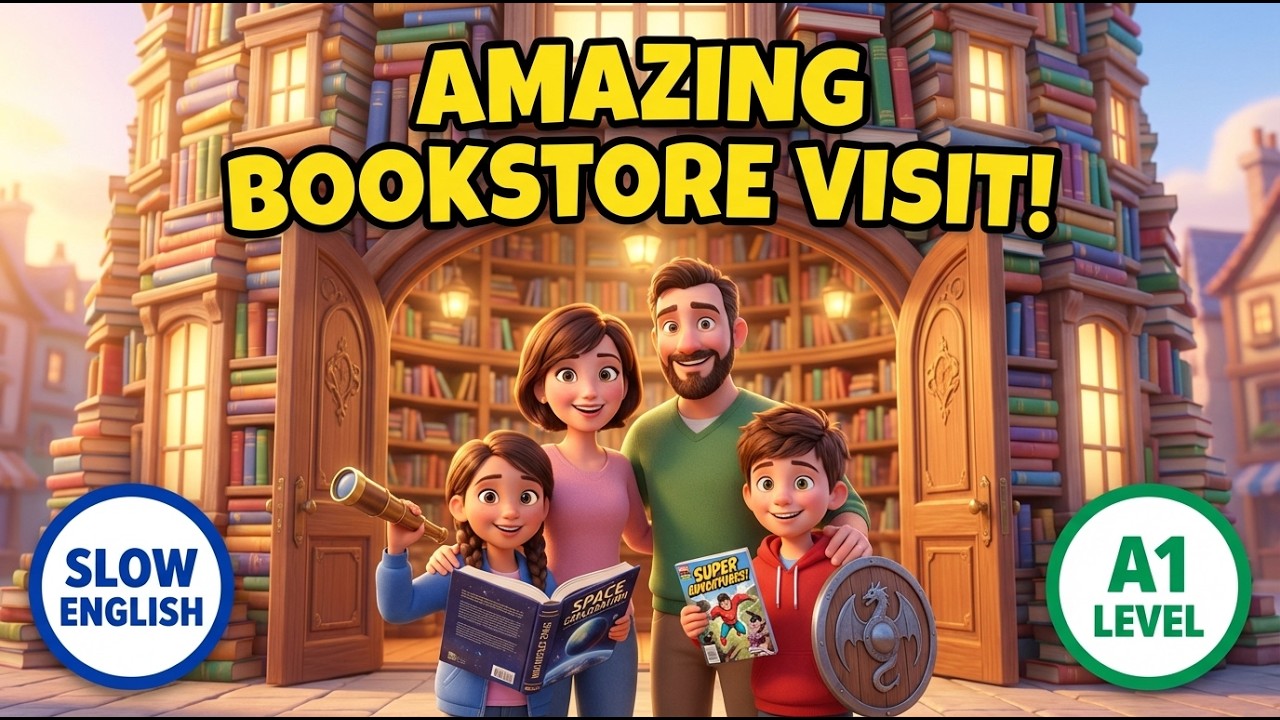 AMAZING Bookstore Trip! 📚 Slow English A1 Level ✨
