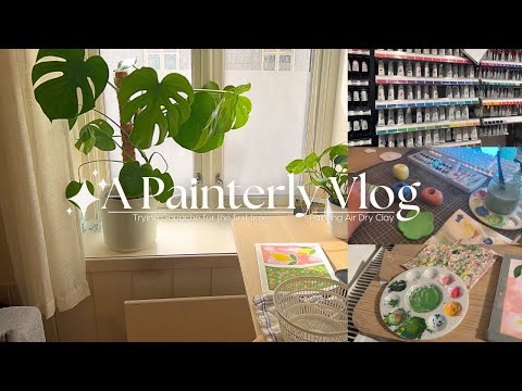 A Painterly Vlog: Painting air dry clay, Trying Gouache for the first time, Temu unboxing