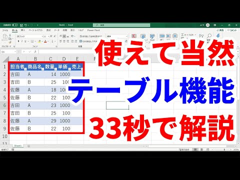 Excelの必須機能『テーブル』って何？33秒で解説します