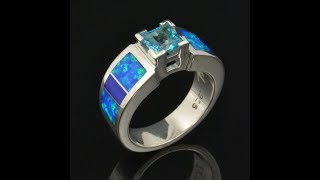 Lab Opal Ring with Lapis and Blue Topaz
