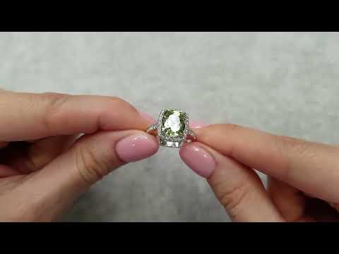 Кольцо с зеленовато-жёлтым турмалином 3,37 карат и бриллиантами в белом золоте 750 пробы Видео  № 2
