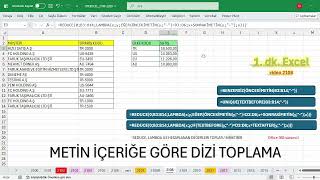 Excel 1 Dakika - METİN İÇERİĞİNE GÖRE DİZİ TOPLAMA - REDUCE