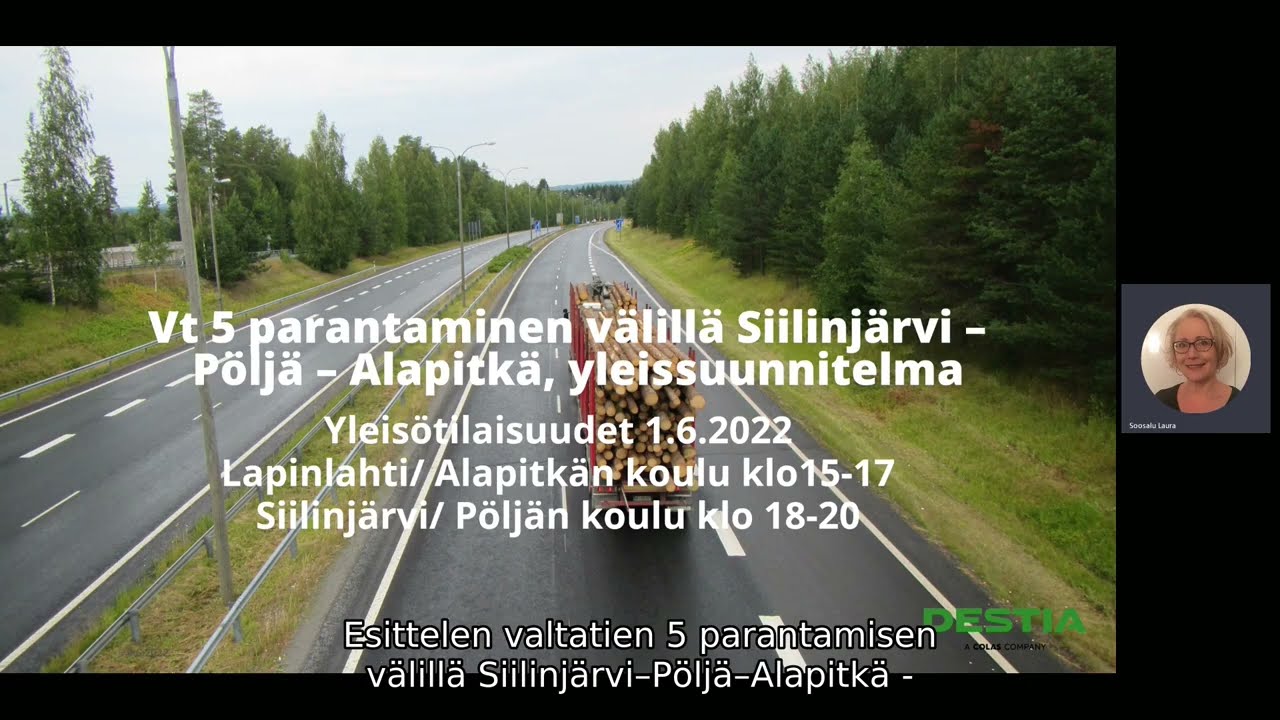 Vt5 parantaminen välillä Siilinjärvi - Pöljä - Alapitkä, yleissuunnitelma