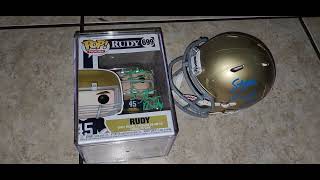 Sean Astin signed Rudy funko pop & Notre Dame mini helmet at Tampa Comic Con