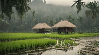 Sleep Deeper With Rain Sound in The Rice Field Hut, Natural Relaxing Sounds