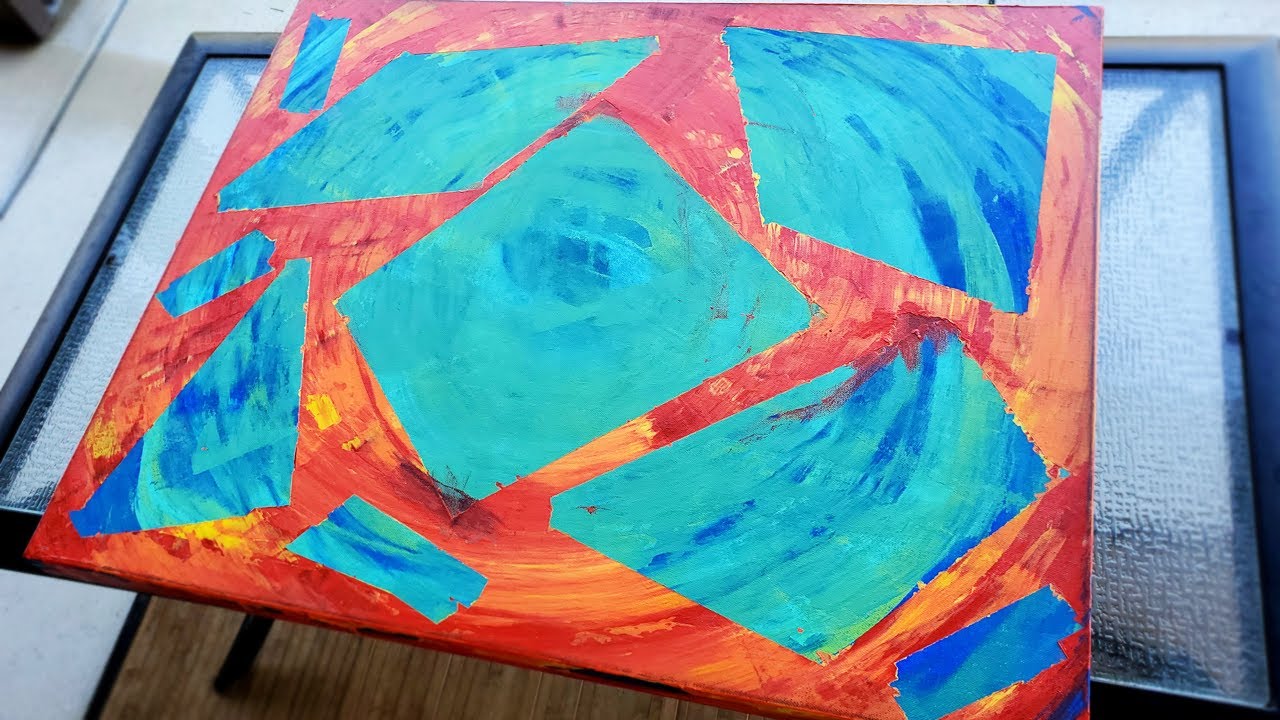 Shattering Glass Portal Acrylic Painting Using Ruler and Masking Tape Satisfying Tape Peeling