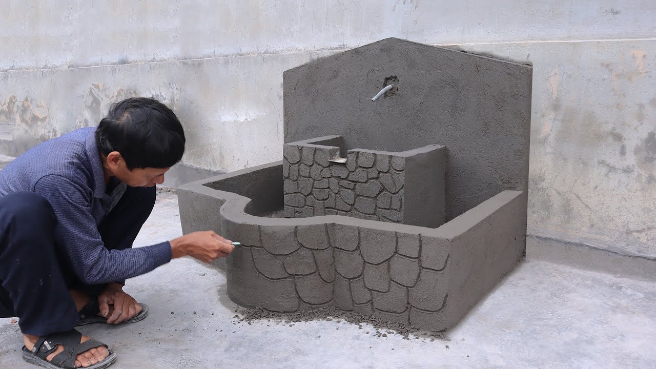 Design - Build an outdoor fountain with bricks and cement