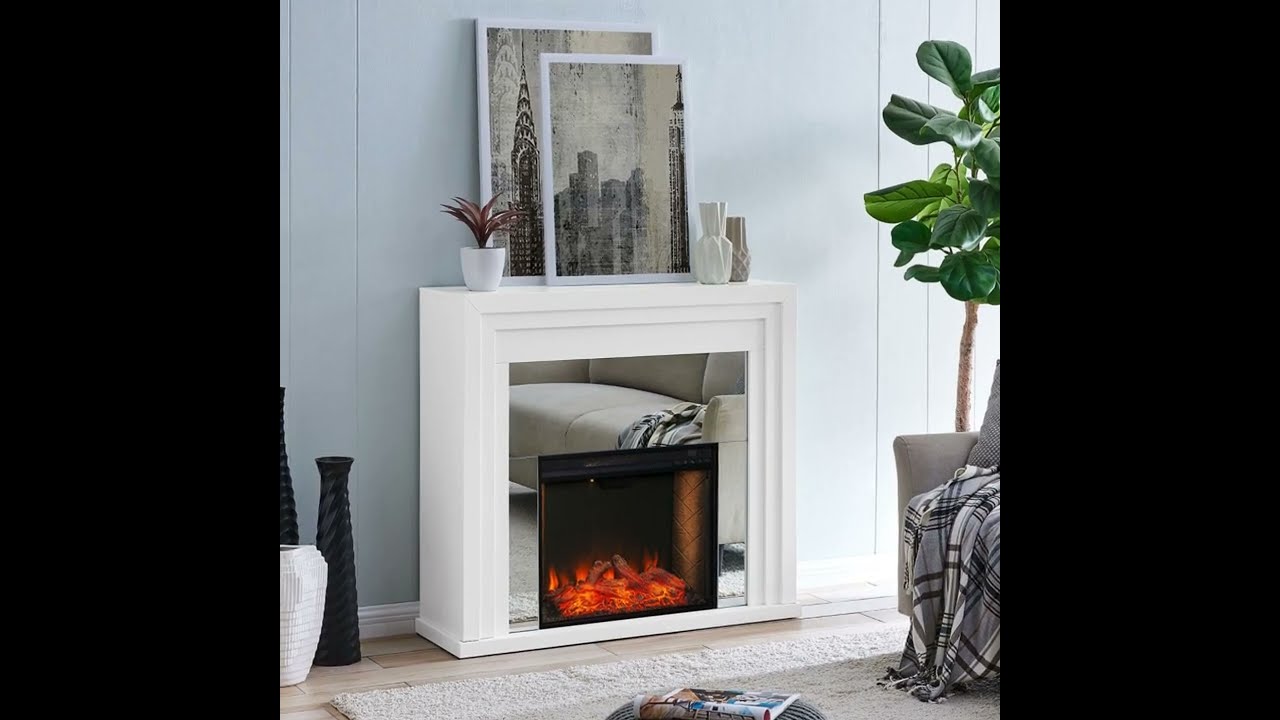 Southern Enterprises Stadderly White Mirrored Fireplace with Smart Firebox - The Classy Home