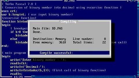 Recursive function in Pascal - convert binary into decimal number