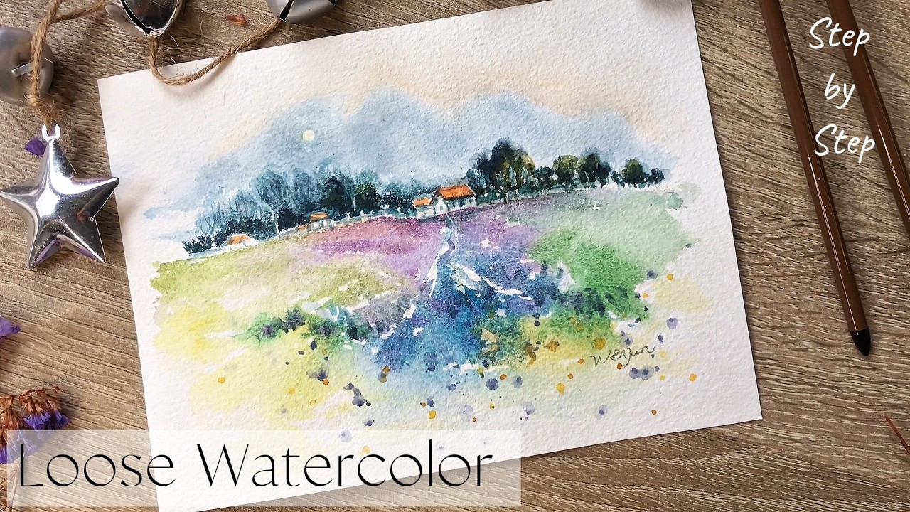 🌟Loose Watercolor Landscape Tutorial ⚡️ Loose Watercolor Depth PracticeL