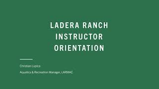 Ladera Ranch Instructor Orientation Webinar