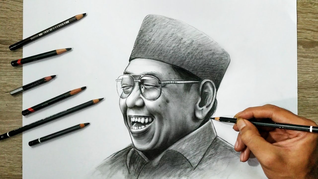Menggambar Sketsa Wajah Gus Dur Menggunakan Pensil Youtube