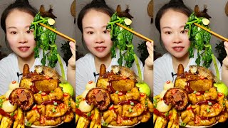 Yummy Spicy Food Mukbang, Eat Braised Pork Ribs With Fried Fish And Green Vegetables #food #asmr