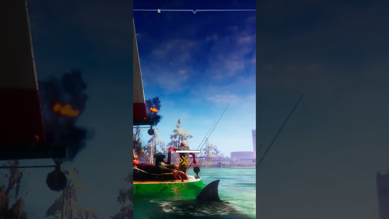 Man Eater Shark Destroying the Boat 