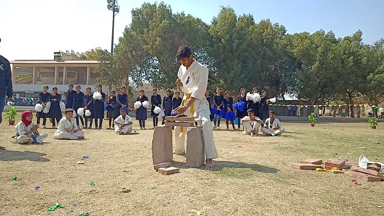 Saifullah Haneef brick breaking by punch Demo Kyokushin Karate