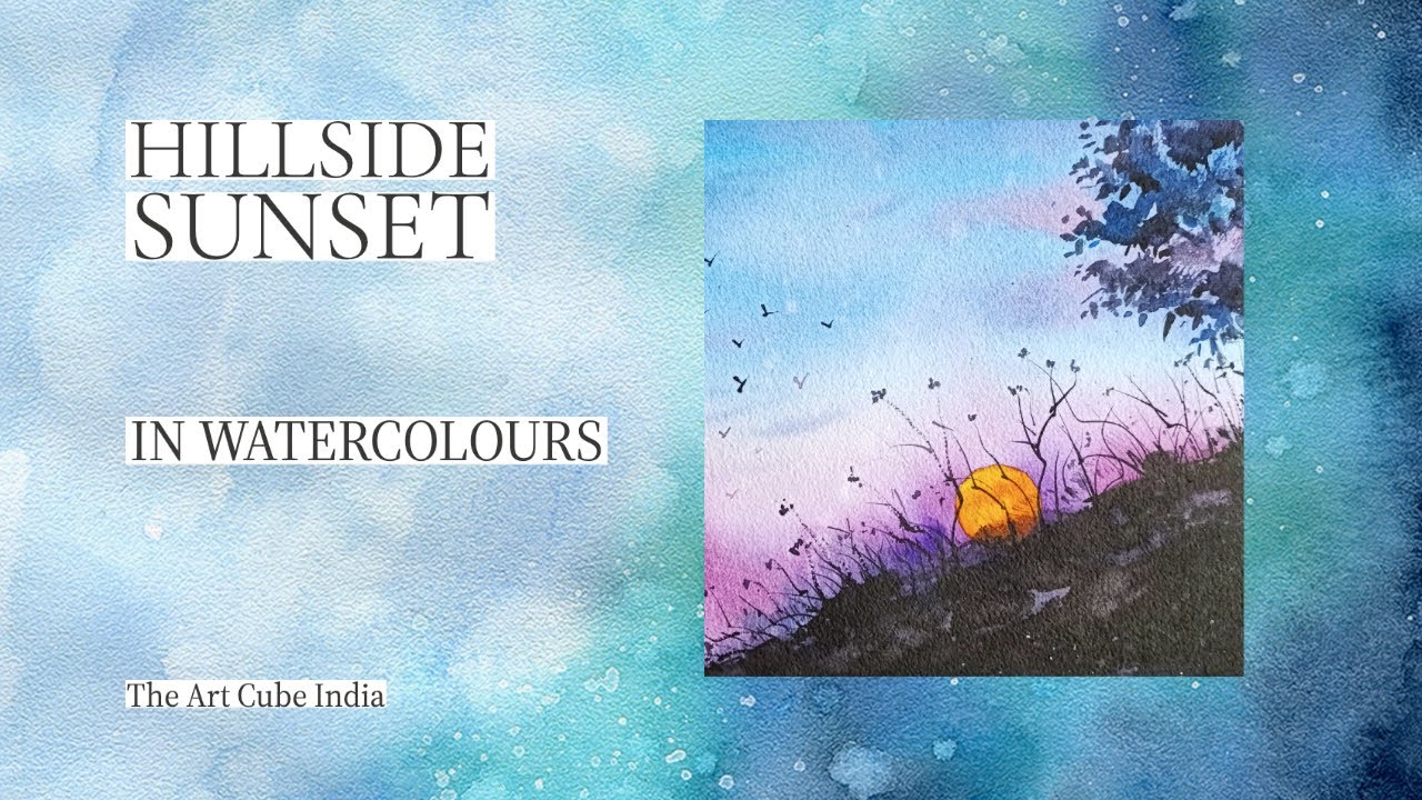 How to paint Indian Countryside Hillside Sunset Watercolour