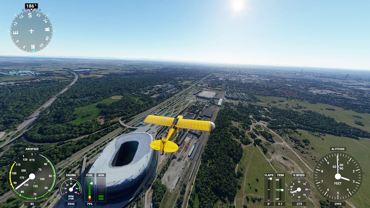 Microsoft Flight Simulator 2020 Allianz Arena,Munich,Germany,Fly over,Savage Cub