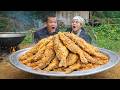 Traditional Village Cooking: Dwarf Family Fries Whole Fish in Giant Pan