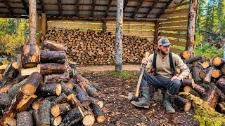 Guy Splits Wood In The Rain With His Chickens - Winter is Coming - Relaxing ASMR 4K