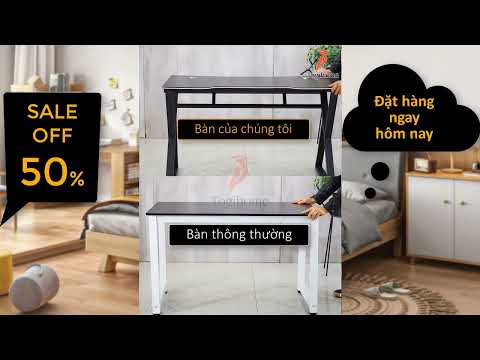 Video Bàn làm việc vân đá chân thép Carbon mạ kẽm cao cấp - youtube