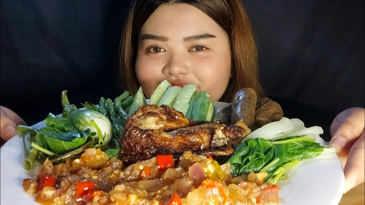 asmr sambal sauce and vegetables mukbang | justmeann