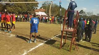 FEASSSA Games 2022: Volleyball Boys live action Cheptil (Kenya, red) versus Nsumba (Tanzania). Set 3