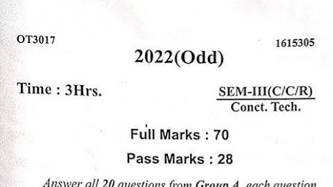 concrete technology Question paper 2022 civil 3rd semester diploma sbte bihar/ CONCRETE TECHNOLOGY