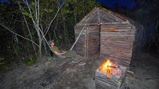 My 3 days Overnight in the Woods, Shelter building, Log cabin, building no talking