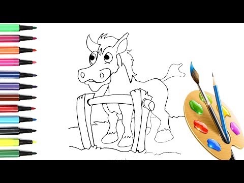 funny-horse-drawing-and-colouring-for-children---how-to-draw-and-coloring-a-horse-for-kids