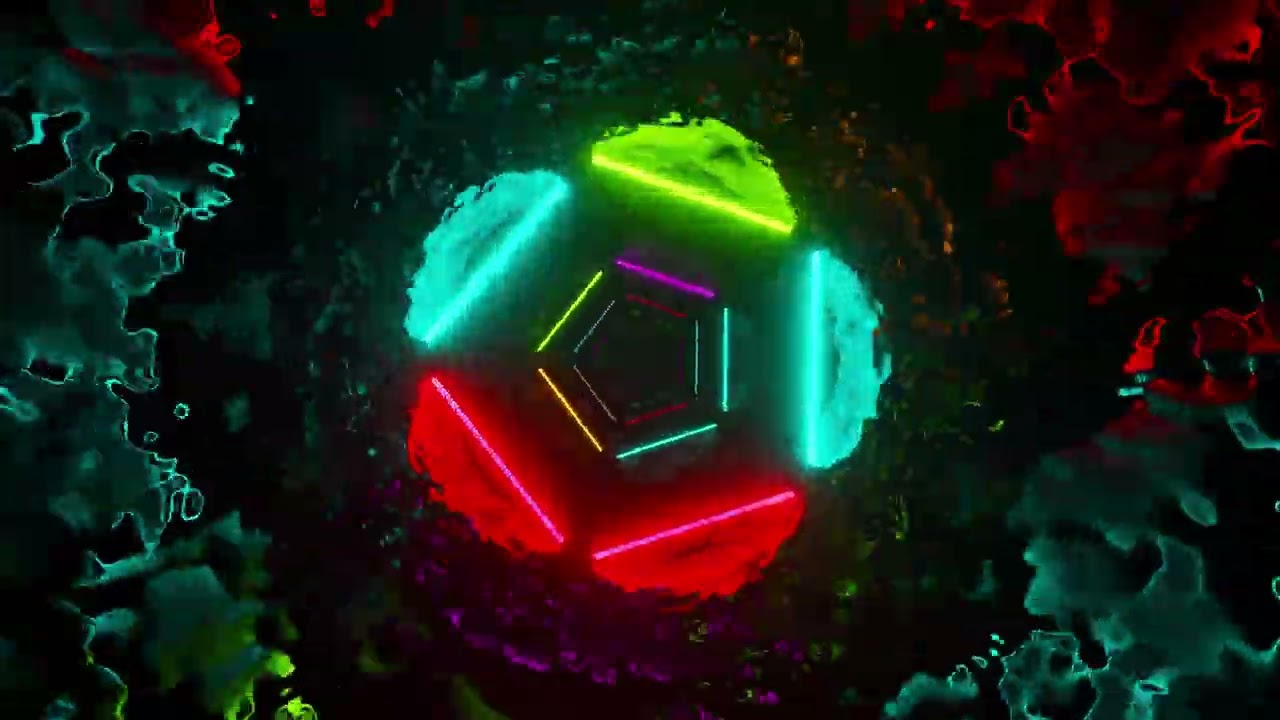 4K Background Reflective Tunnel With Many Neon Rays Looped Animation