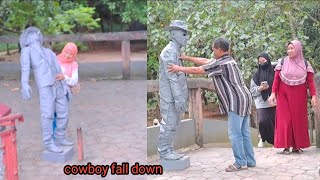Cowboy prank, Statue fall down: scaring people Funny prank