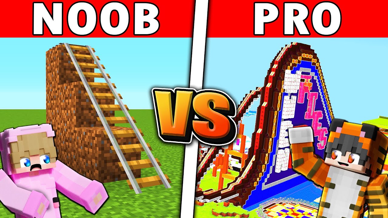 NOOB vs PRO: GIANT ROLLER COASTER BUILD CHALLENGE