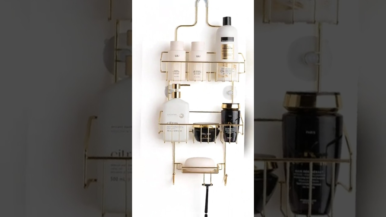 Large Iron Gold Shower Caddy - No Drilling Required |  