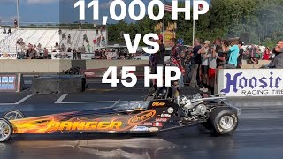 11,000 HP Top Fuel Dragster vs 45HP JR Dragster!!!!